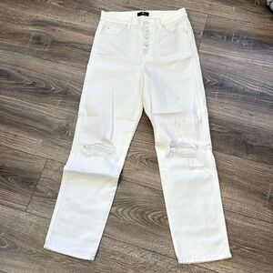 7 for all mankind white high waist cropped straight exposed button fly size 27